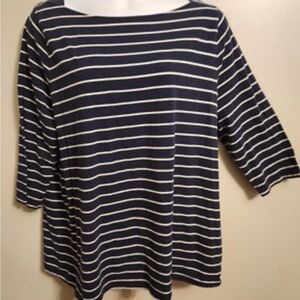 Ava and Viv Navy and White Striped Top with 3/4 length sleeves